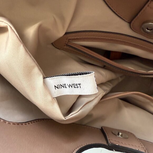 Nine West Monogram Print Beige & Brown Tote Bag Adjustable Shoulder Strap - Picture 12 of 16